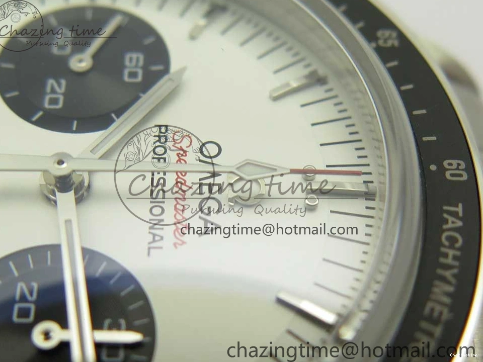 0318 WaterResistant Speedmaster SS Sapphire Crystal Panda White Black Dial on SS Bracelet Manual Winding Chrono Movement 7956